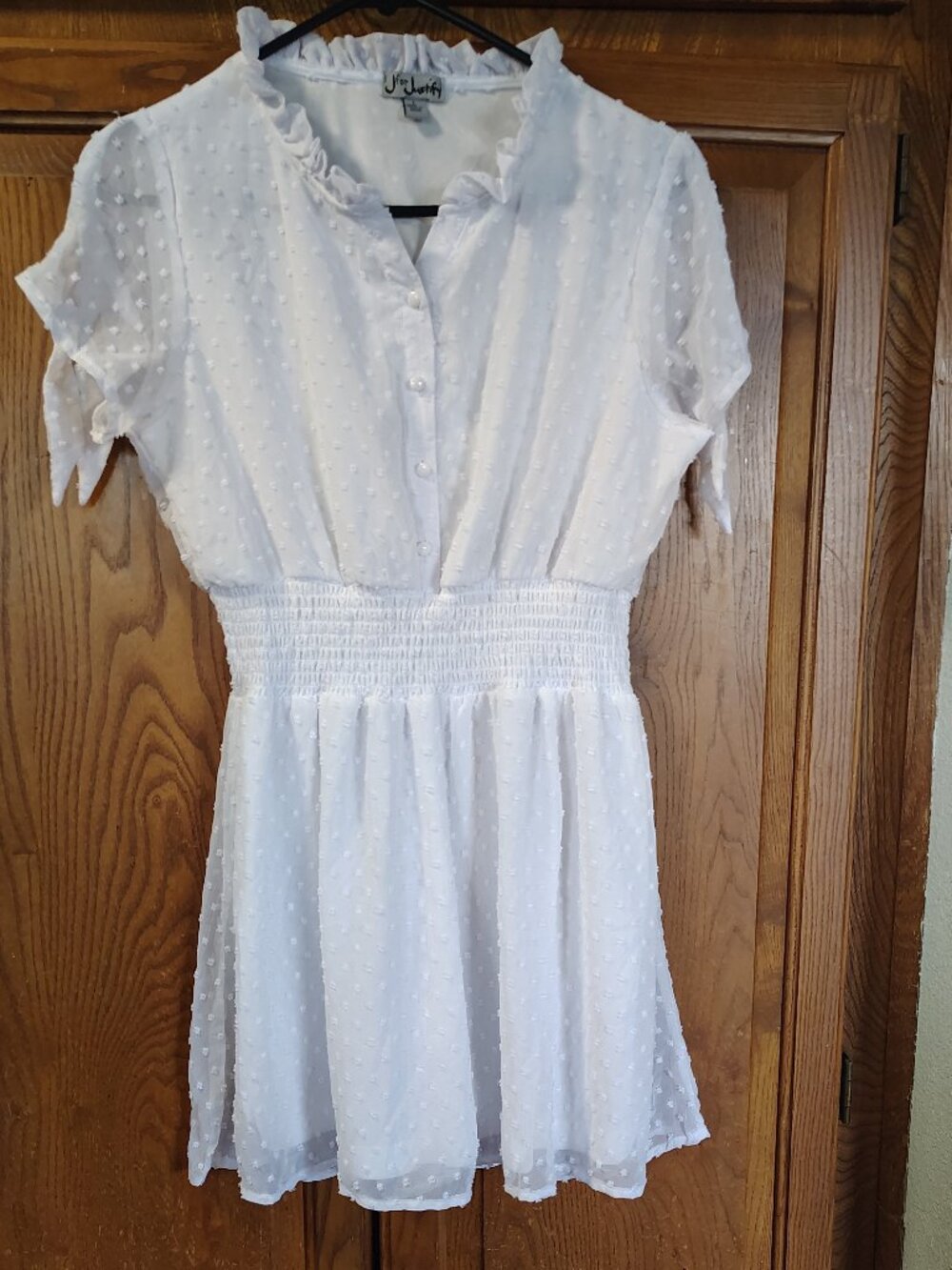 J for Justify Swiss Dot Minimalist Lightweight Dress Elastic Waist White Sz L